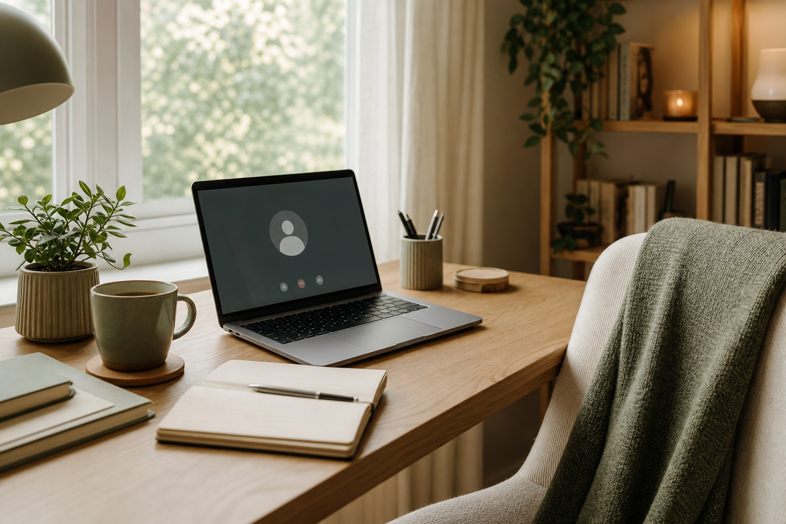 Ambiente acolhedor para consulta online de psicologia